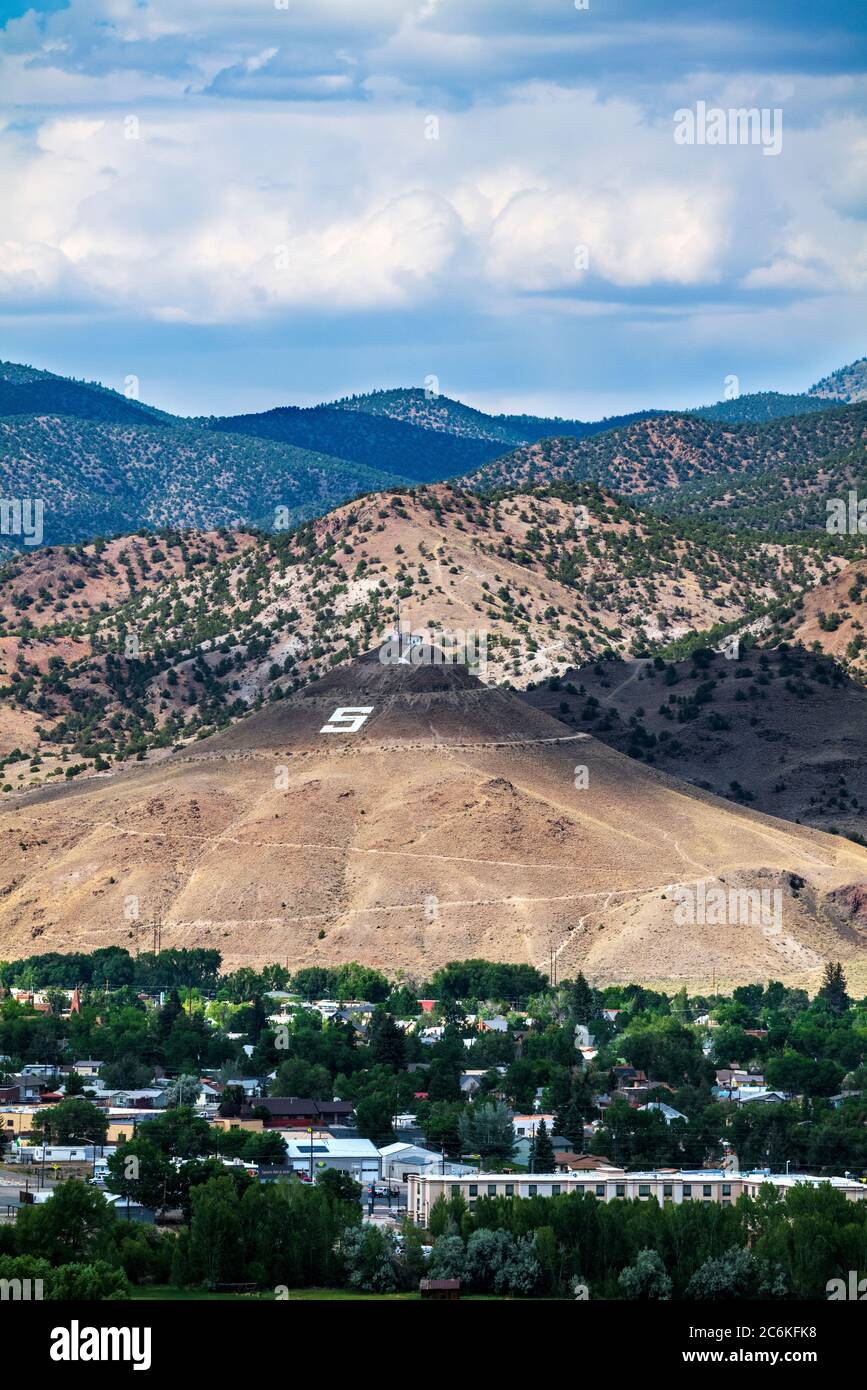 Tagesansicht von 'S Mountain'; Tenderfoot Mountain; Stadt Salida; Colorado' USA Stockfoto