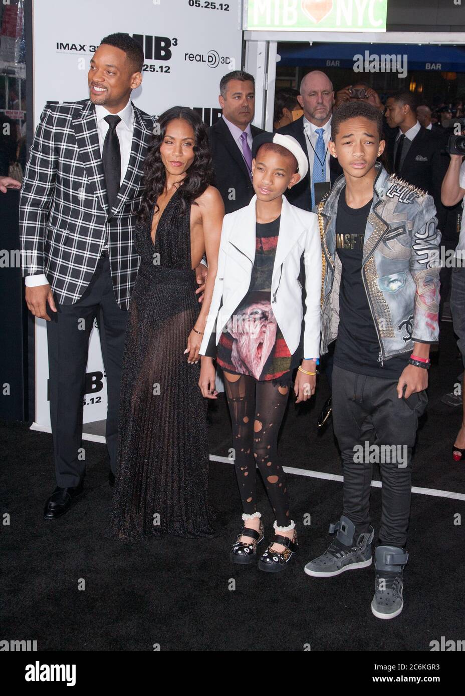 Will Smith, Jada Pinkett Smith, Willow Smith und Jaden Smith besuchen die "Men in Black 3" New York Premiere im Ziegfeld Theater am 23. Mai 2012 in Stockfoto