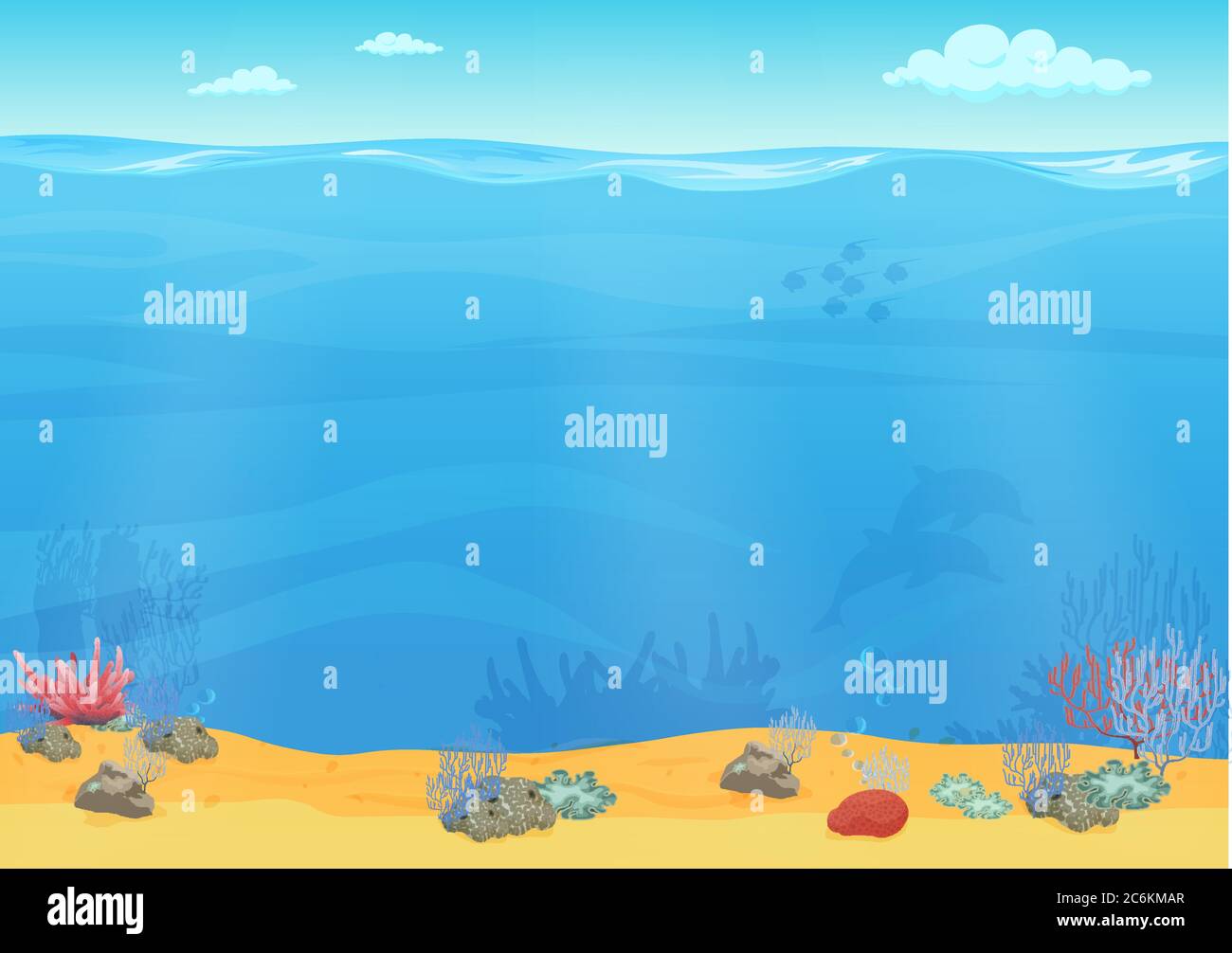 Cartoon Meeresboden Hintergrund für Spiel-Design. Unterwasser leer nahtlose Landschaft Stock Vektor