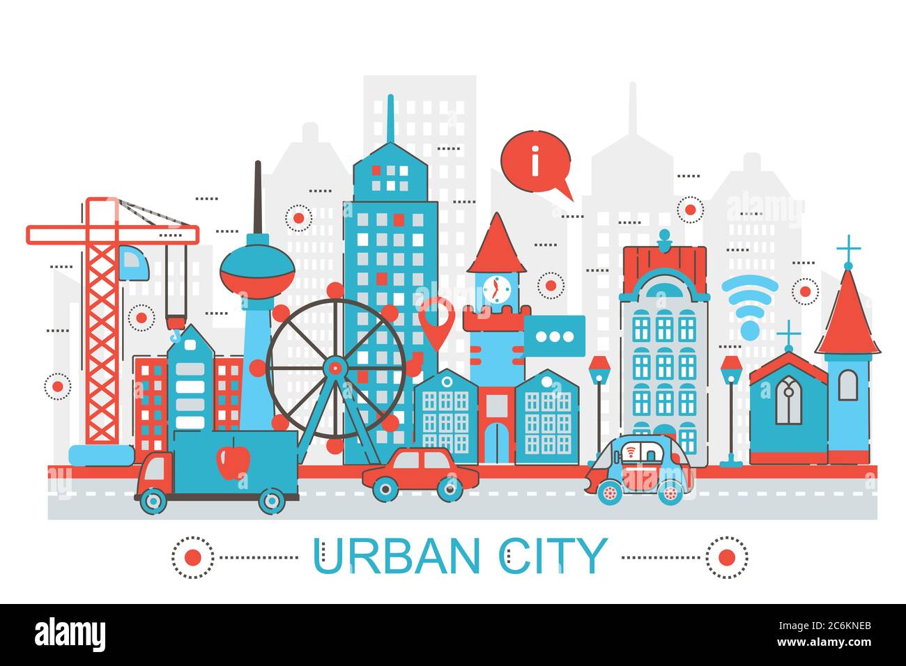 Modernes Flat Thin Line Design Urban City Konzept für Webbanner Webseite, Präsentation, Flyer und Poster Stock Vektor