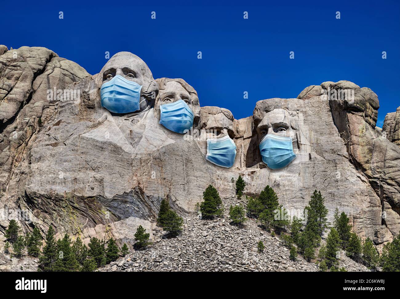 World Pandemie 2020, Mount Rushmore National Memorial Monument mit OP-Maske Stockfoto