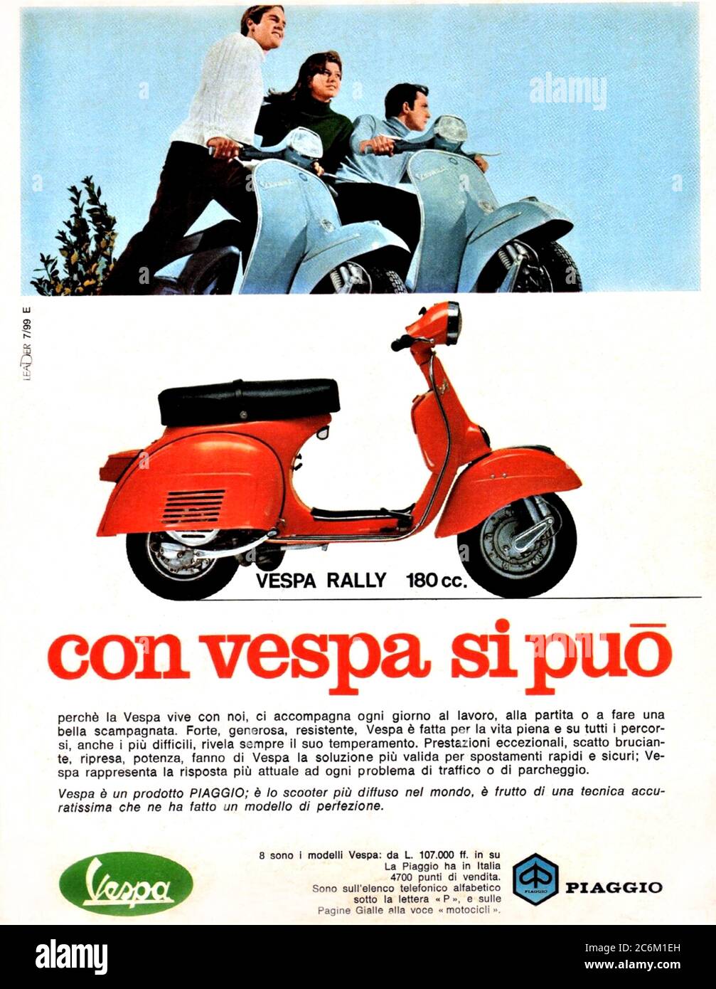 1968 , ITALIEN : die berühmte italienische Motorroller VESPA Rallye 180 cc. 50 durch PIAGGIO Industrie, Werbung. - MOTORROLLER - MOTORROLLER - Moto - INDUSTRIA - INDUSTRIALE - GESCHICHTE - foto storica - INDUSTRIALE - INDUSTRIE - INDUSTRIA - WERBUNG - pubblicità - Moto - motocicismo - Motorrad - Motorroller - ANNI SESSANTA - '60 - 60er --- Archivio GBB Stockfoto