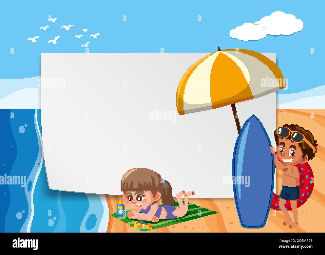 Hintergrund Szene mit Kindern am Strand Illustration Stock-Vektorgrafik