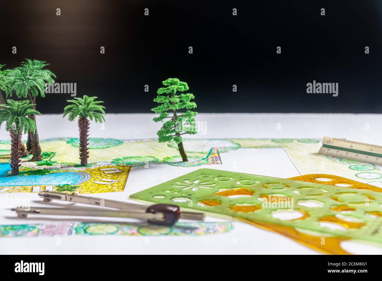 Landschaftsarchitekt design Hinterhof Plan für Villa Stockfoto