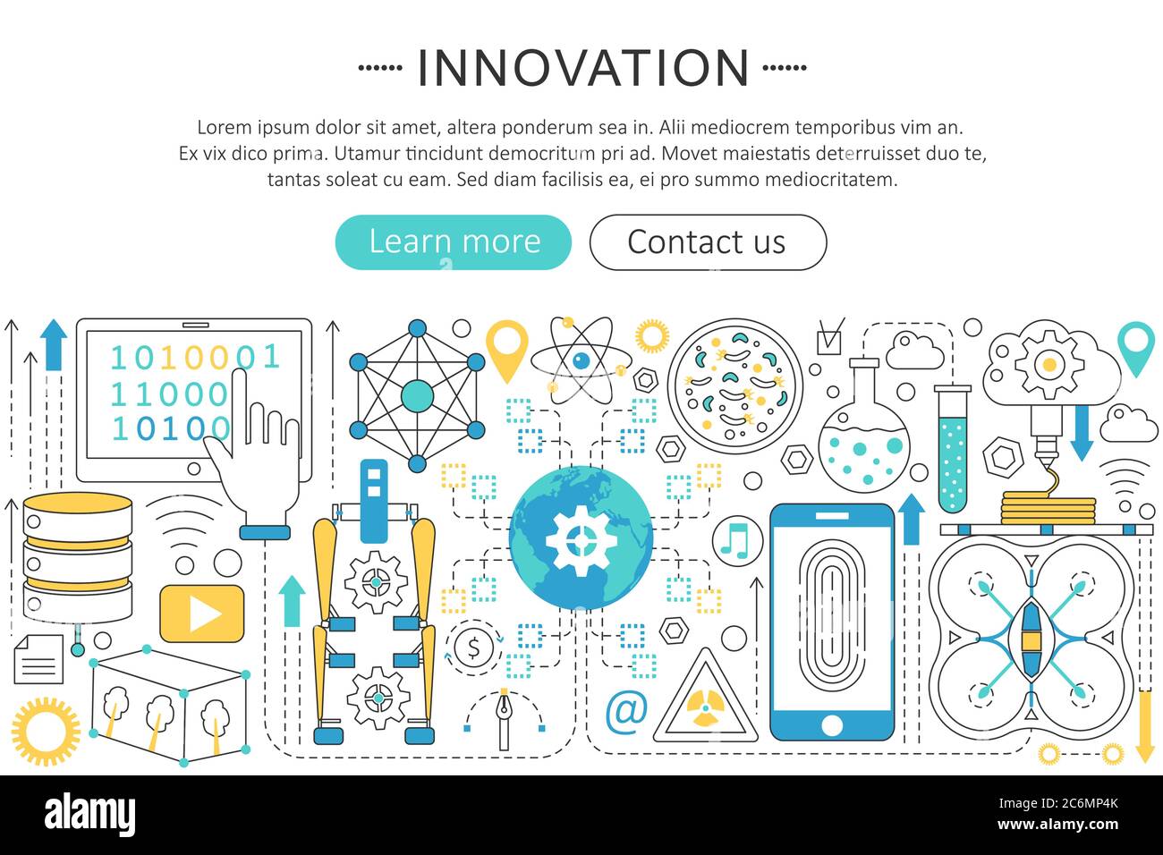 Vector moderne Linie flaches Design Innovationskonzept. Innovation Zukunft Technologie Icons Website Header, App Design Poster Banner Stock Vektor