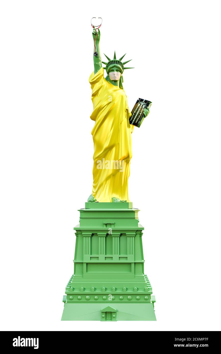 freiheitsstatue mit einer OP-Maske 3d-Illustration Stockfoto