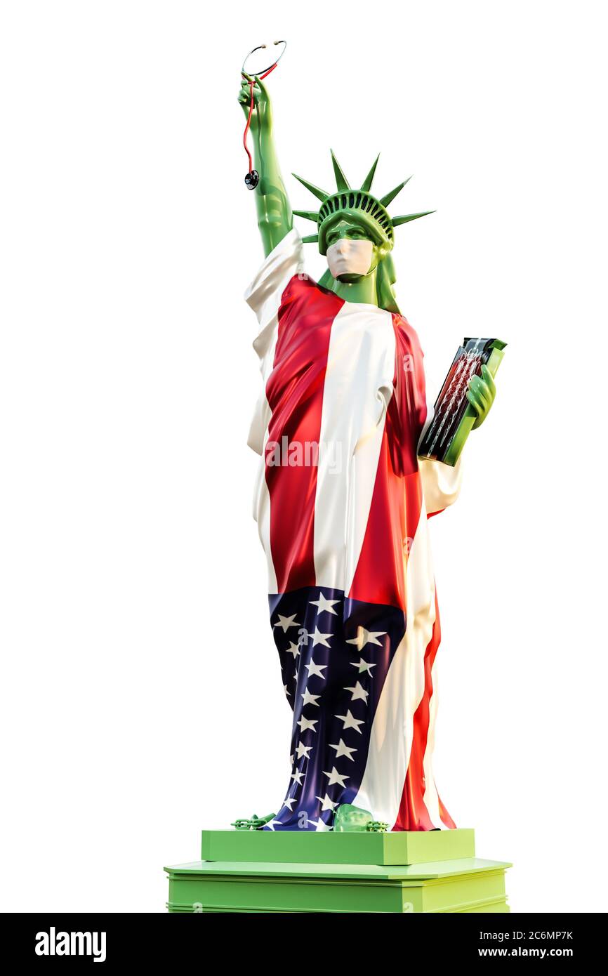 freiheitsstatue mit einer OP-Maske 3d-Illustration Stockfoto