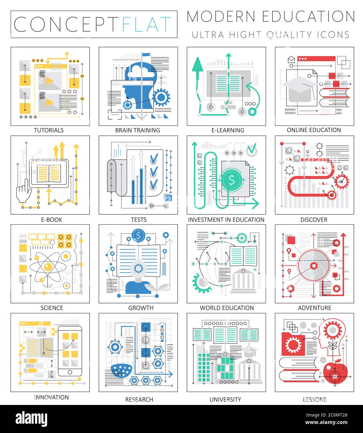 Infografiken Mini Konzept Moderne Bildung Icons für Web. Premium-Qualität Design Web-Grafiken Symbole Elemente. Moderne Bildungskonzepte Stock Vektor