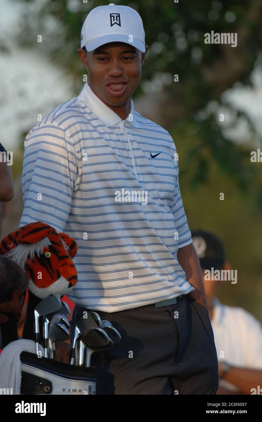 MIAMI, FL-MÄRZ: Tiger Woods bei der Ford Championship in Doral zum zweiten Jahr in Folge. Auf dem Dorals Blue Monster Golfplatz im Doral Golf Resort & Spa. März 2006 Miami Beach, Florida Menschen: Tiger Woods Stockfoto