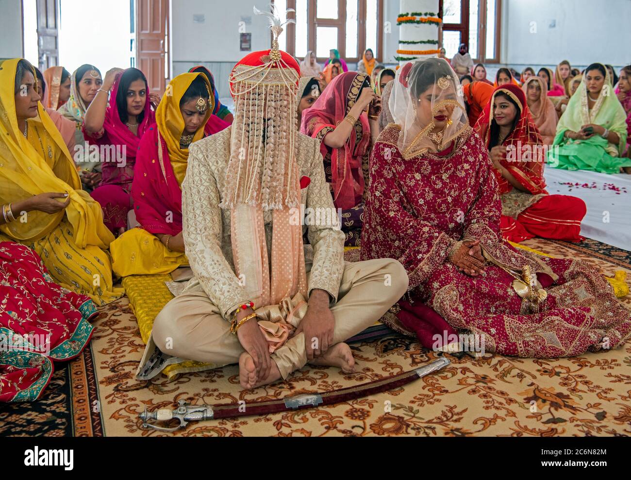 Sikh Hochzeit ceromony mit Braut und Bräutigam Punjab Indien Stockfoto