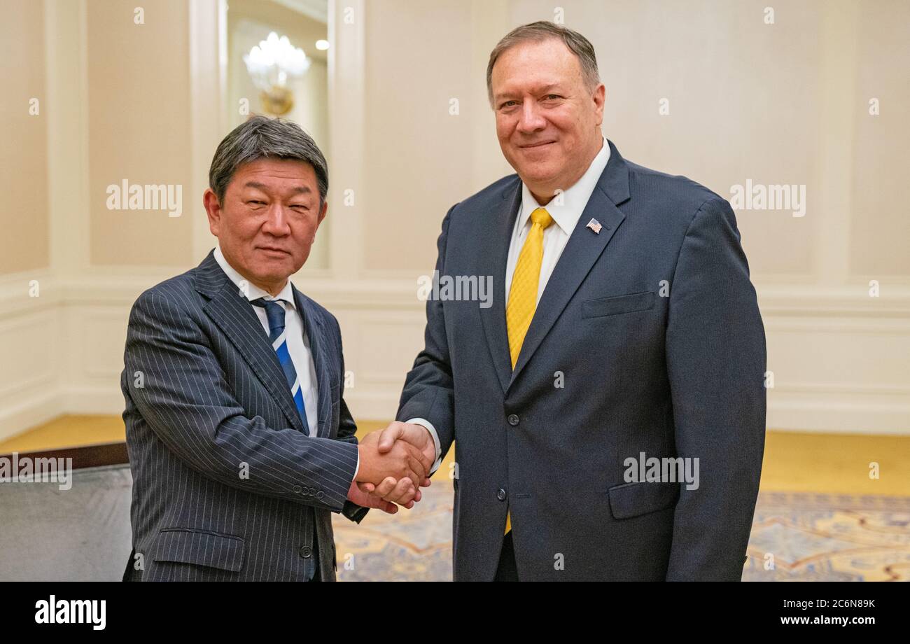 US-Außenminister Michael R. Pompeo trifft sich mit dem japanischen Außenminister Toshimitsu Motegi am Rande der UNGA Ca. September 2019 Stockfoto