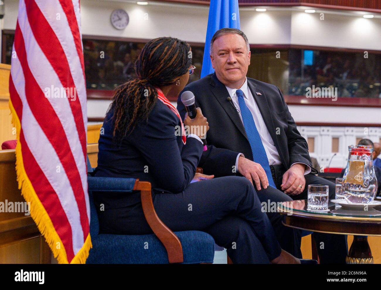 Außenminister Mike Pompeo hält am 19. Februar 2020 in Addis Abeba, Äthiopien, eine Rede zum Thema „Befreiung der Unternehmer Afrikas“ Stockfoto