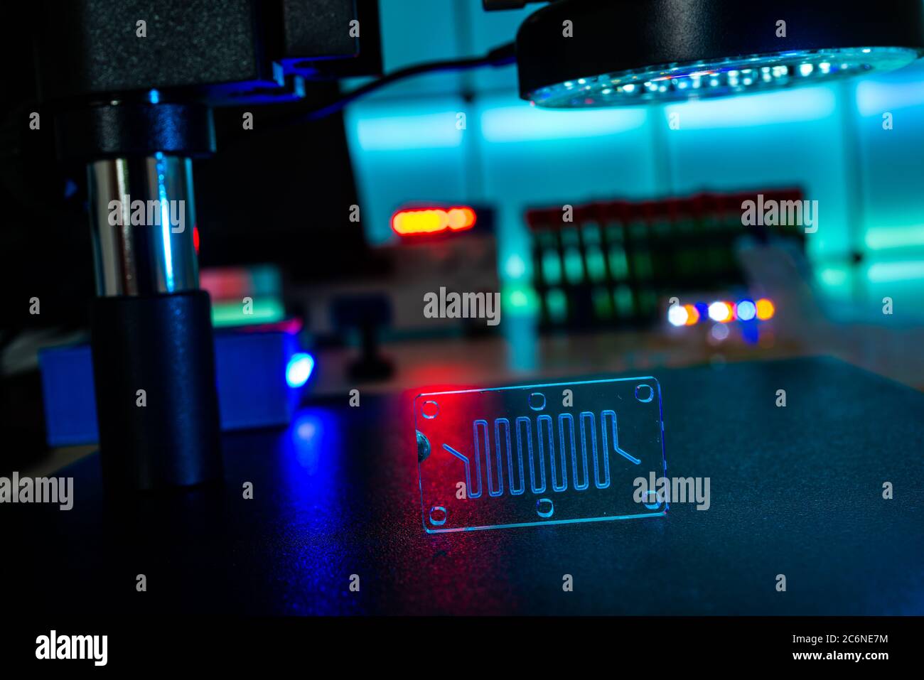 Orgel-on-a-Chip (OOC) - Mikrofluidischen chip Gerät simuliert, dass biologische Organe, ist eine Art von künstlichen Organ. Prototyp des Design Lab-on-a-Chip Stockfoto
