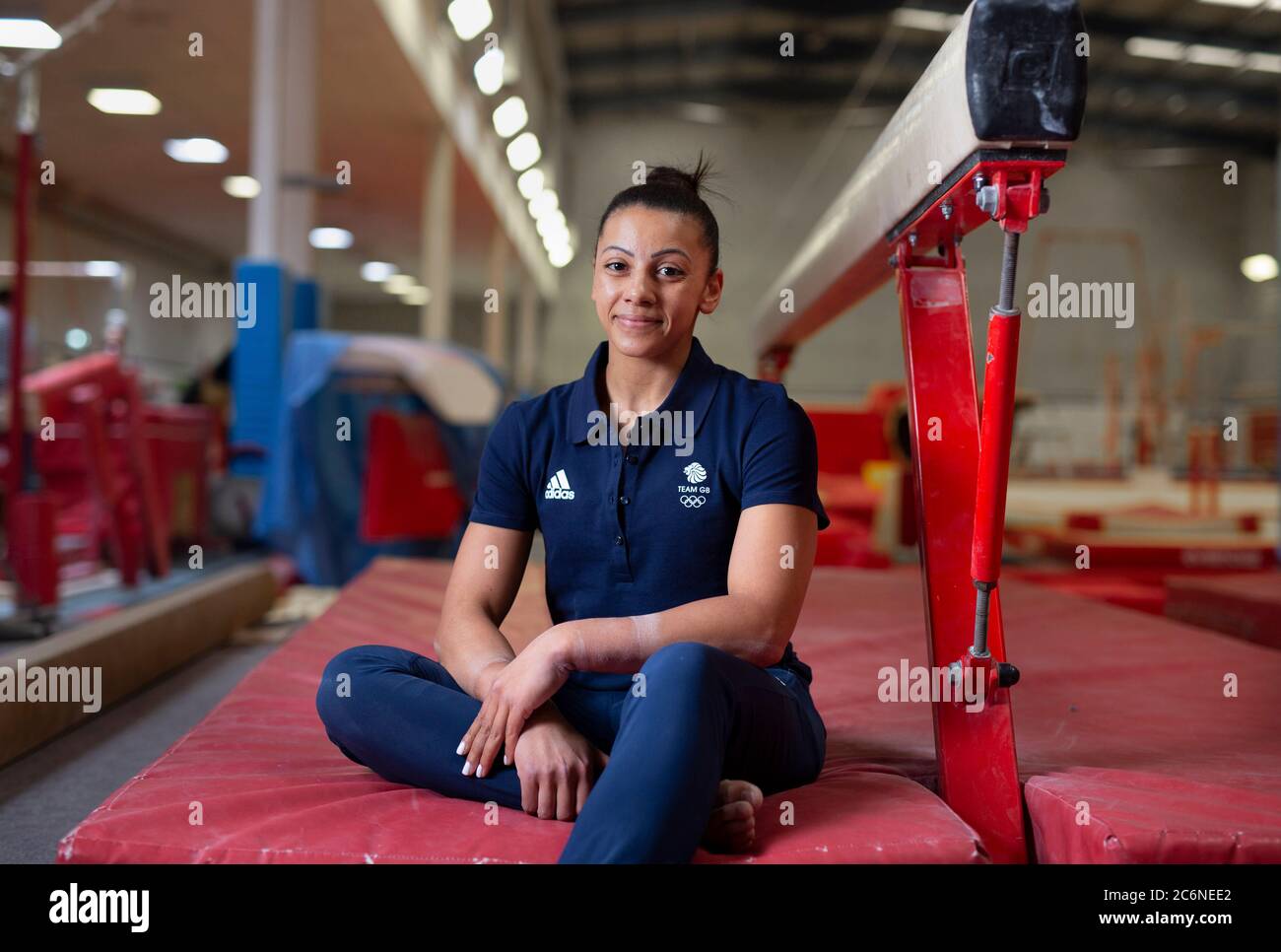 Olympiateilnehmer Becky Downie. Sie ist an der Notts Gymnastic Academy in Nottingham Stockfoto