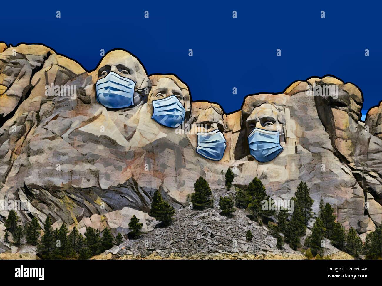 World Pandemie 2020, Mount Rushmore National Memorial Monument mit OP-Maske Stockfoto