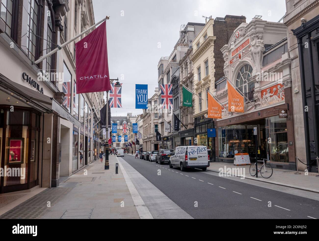 Ruhige New Bond Street, Mayfair, London während der Pandemie Covid-19. Stockfoto