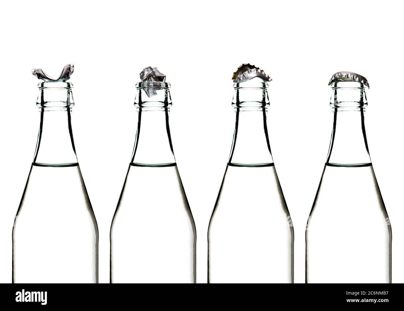 Glasflaschen mit Faltenverschluss auf der Oberseite Stockfoto