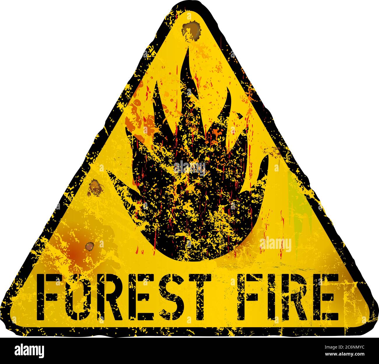 Wildfire, Buschfeuer Warnschild, Grunge Stil Vektor-Illustration Stock Vektor