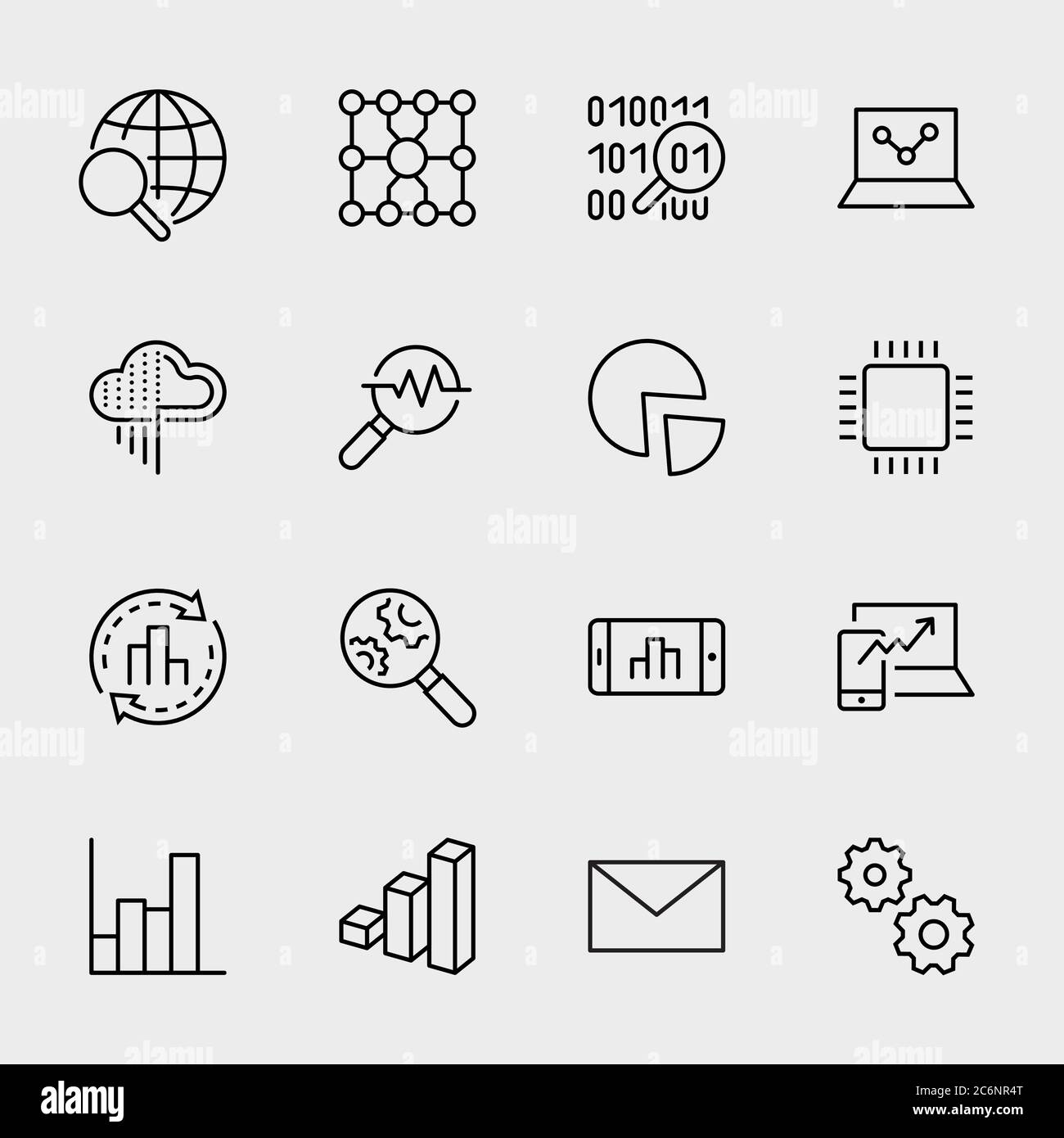Symbole Der Datenanalyse-Technologie. Symbole wie Diagramme, Big Data. Bearbeitbare Kontur Stock Vektor