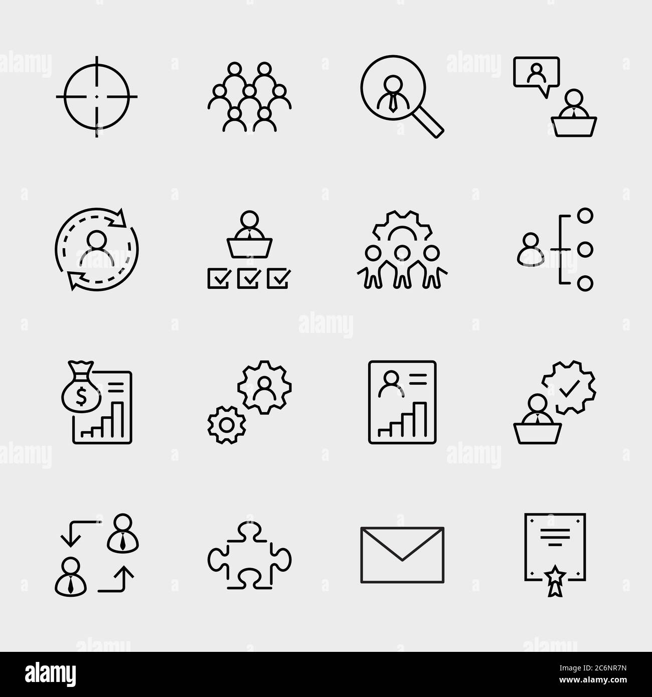 Symbole Für Die Personenverwaltungslinie. Ziel, Verarbeitung, Kopfjagd. Bearbeitbare Kontur Stock Vektor