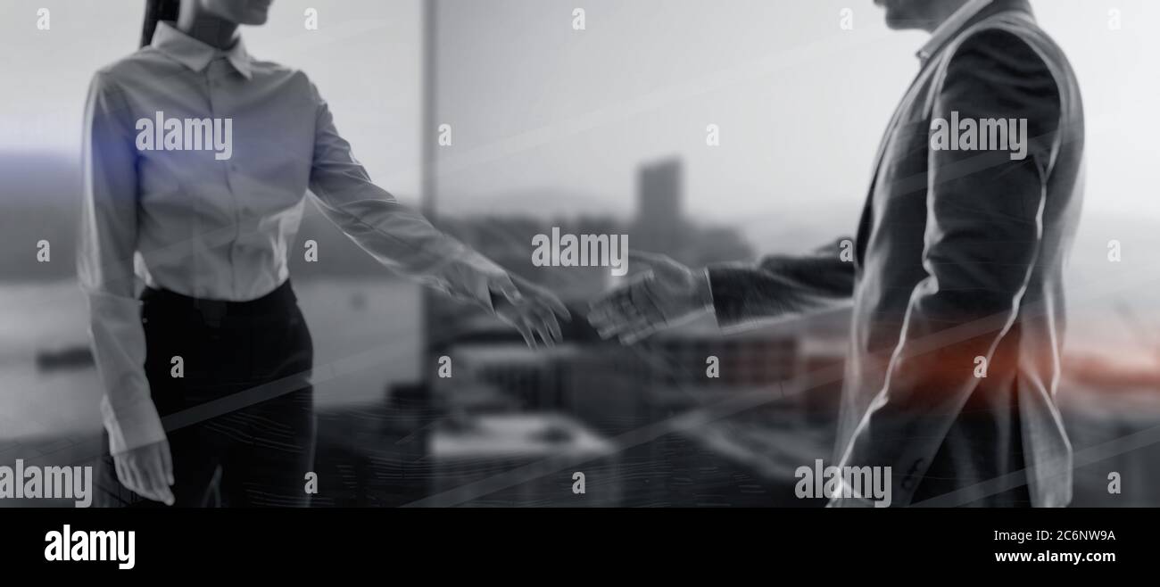 People Team Handshake Corporate Silhouette. Abstrakter Geschäftshintergrund. Stockfoto