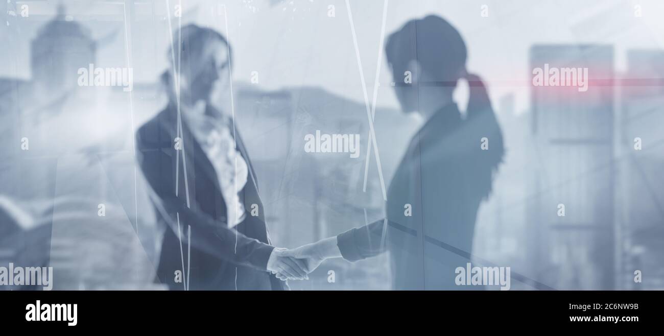 People Team Corporate Silhouette. Abstrakte Geschäftshintergründe. Handshake Gerls Stockfoto