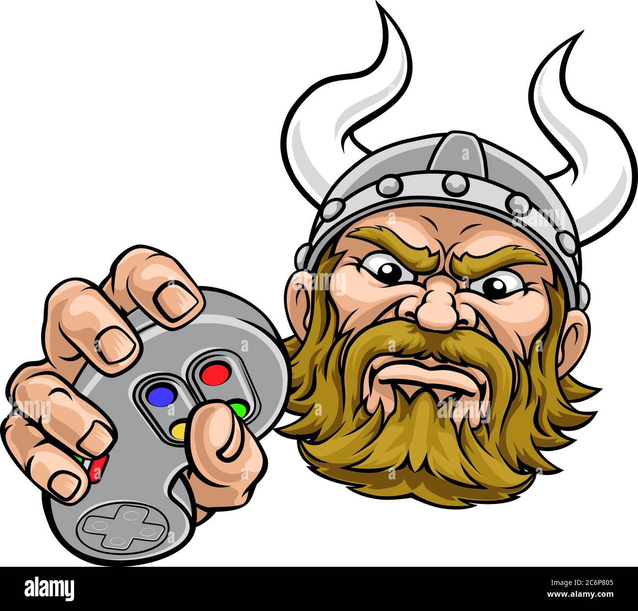 Viking Gamer Video Game Controller Maskottchen Cartoon Stock Vektor