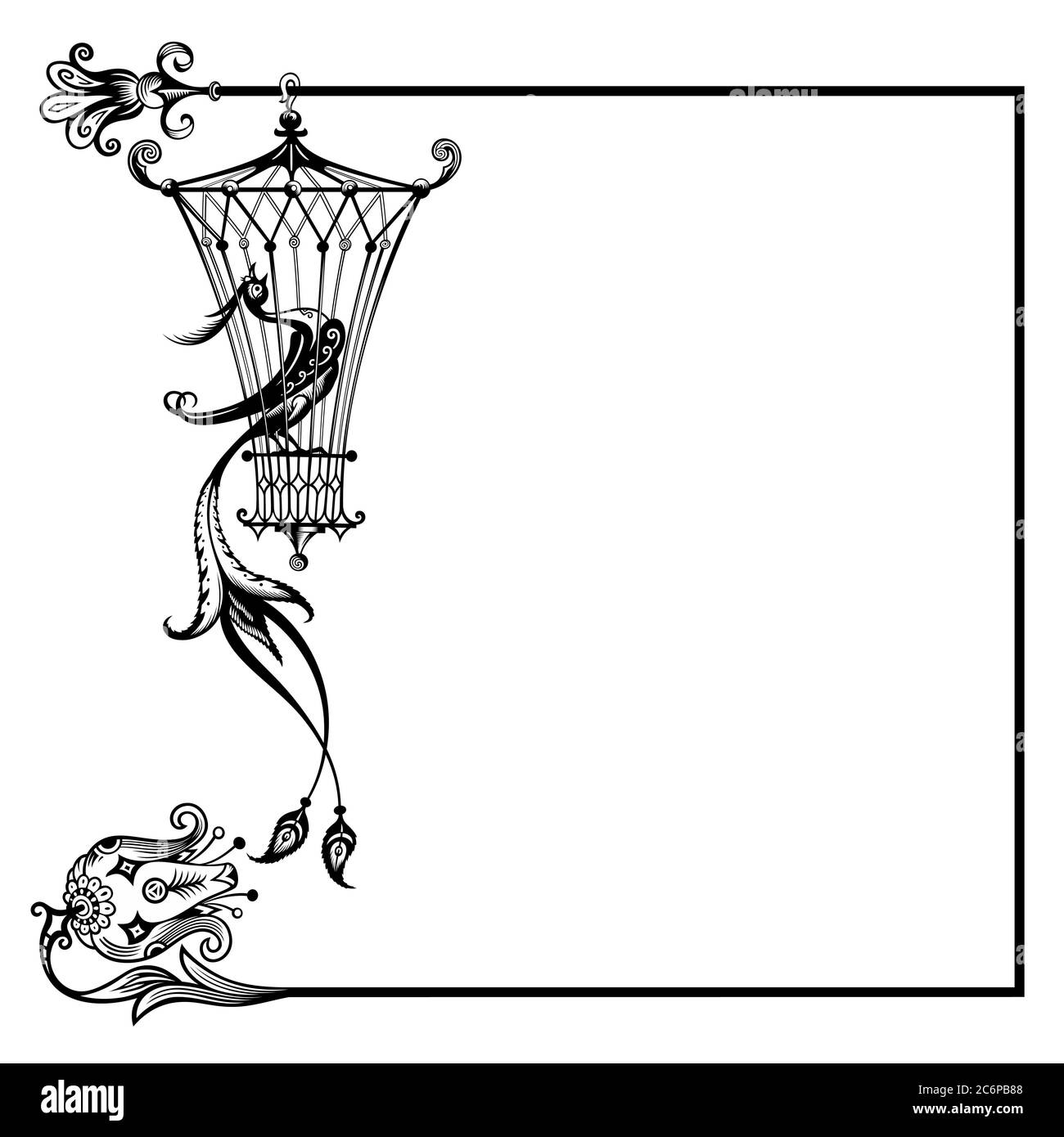 Blumen und Vogel Vektor Vintage Illustration. Stock Vektor