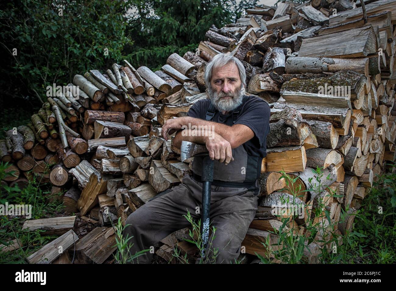 Mann bei der Arbeit in seinem Garten Stockfoto