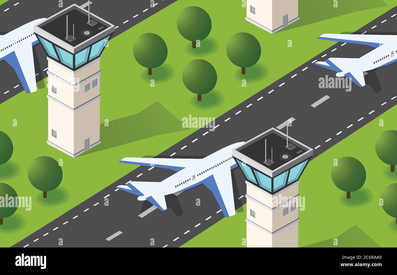 Nahtloses Muster Isometric 3D City Airport Stock Vektor