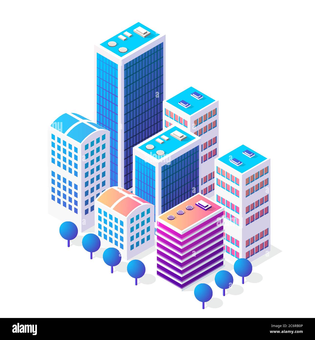Isometrische 3D-Symbol Stadt Stadtgebiet mit einer Menge Häuser Stock Vektor
