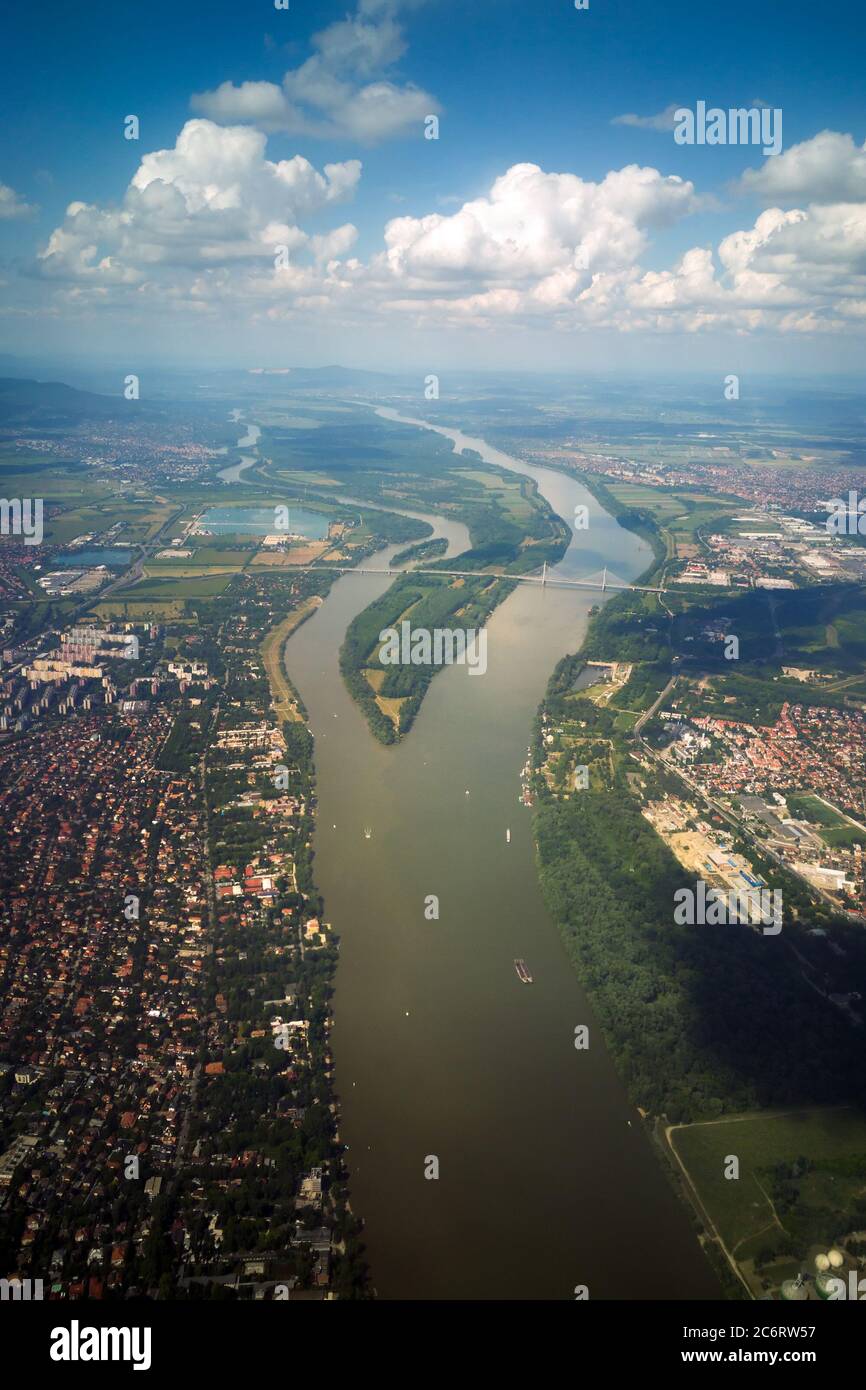 Luftaufnahme der Donau in Budapest Stockfoto
