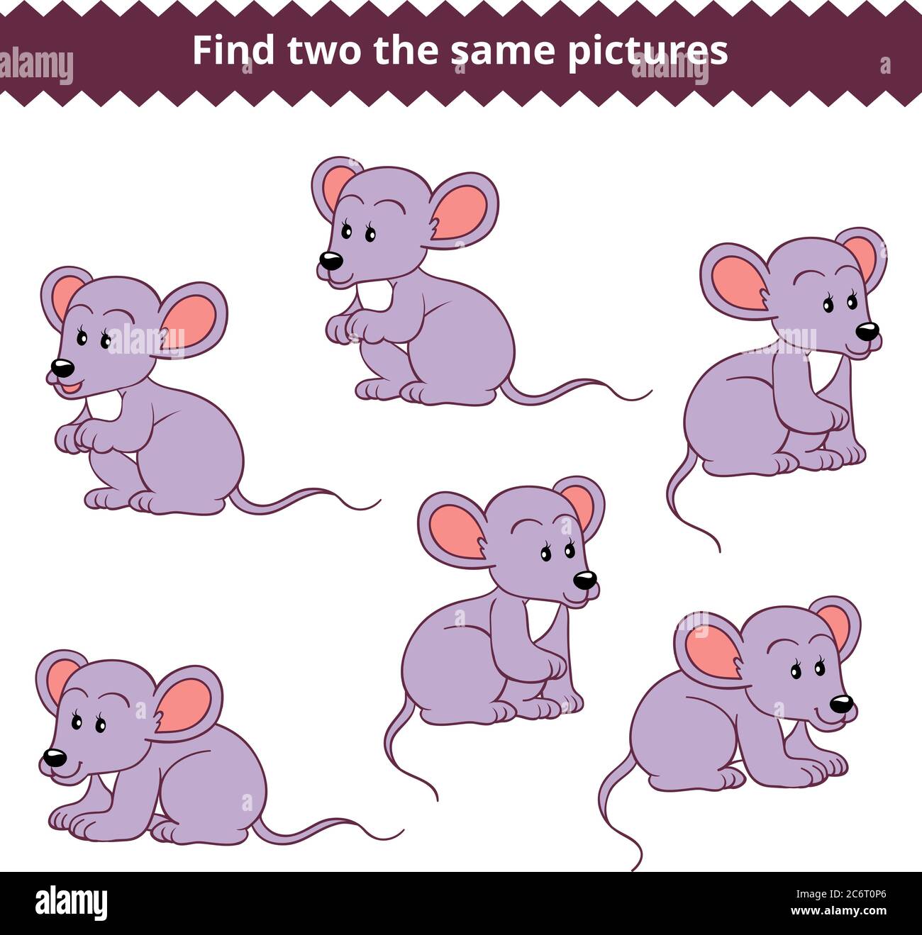 Finden Sie zwei die gleichen Bilder, Bildung Spiel für Kinder, Maus Stock Vektor