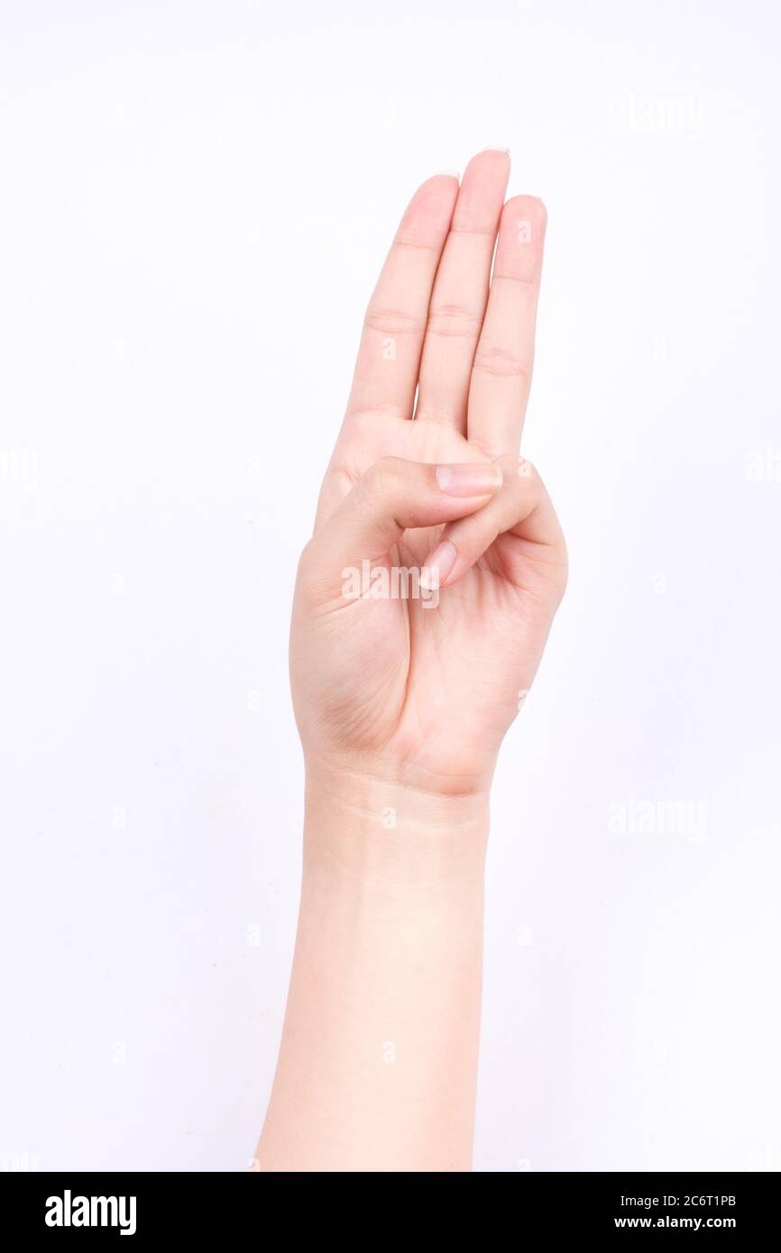 Finger Hand Symbole isoliert Konzept drei Finger versprechen Scout Eid auf weißem Hintergrund Stockfoto