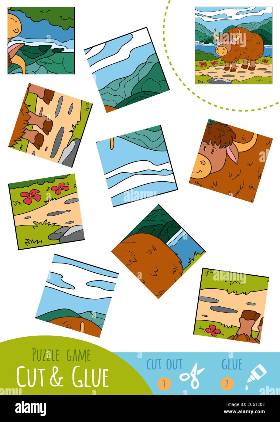 Bildung Puzzle-Spiel Für Kinder, Yak. Verwenden Sie Schere Und Kleber, Um  Das Bild Zu Erstellen Stock-Vektorgrafik - Alamy