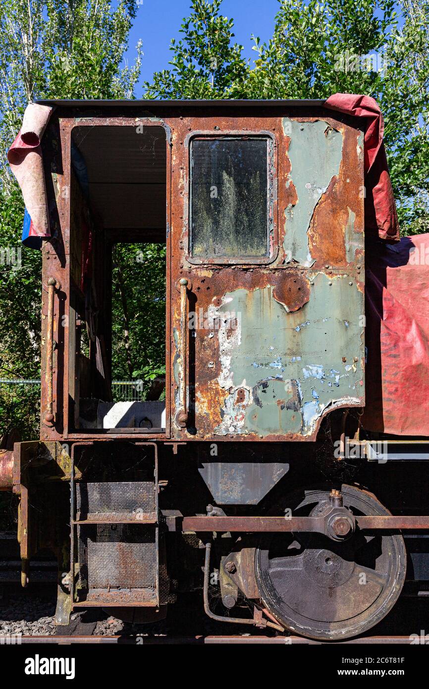 Verlassene, Antike, Motor, Geschichte, Horizontal, Industrie, Eisen - Metall, Lokomotive, Metall, Transportart, Keine Leute, Alt, altmodisch, Photogra Stockfoto