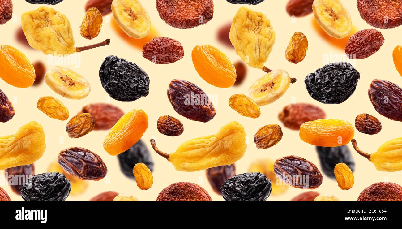 Sammlung von getrockneten Früchten, nahtlose Muster Stockfoto