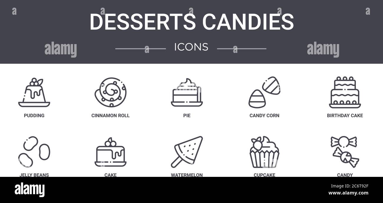 Desserts Süßigkeiten Konzept Linie Symbole Set. Enthält Symbole für Web ...