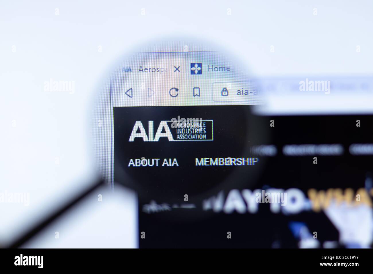 Moskau, Russland - 1. Juni 2020: Aerospace Industries AIA Website mit Logo , illustrative Editorial Stockfoto