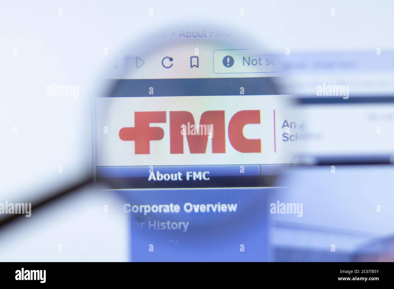 Moskau, Russland - 1. Juni 2020: Food Machinery and Chemical Corporation FMC Website mit Logo , illustrative Editorial Stockfoto