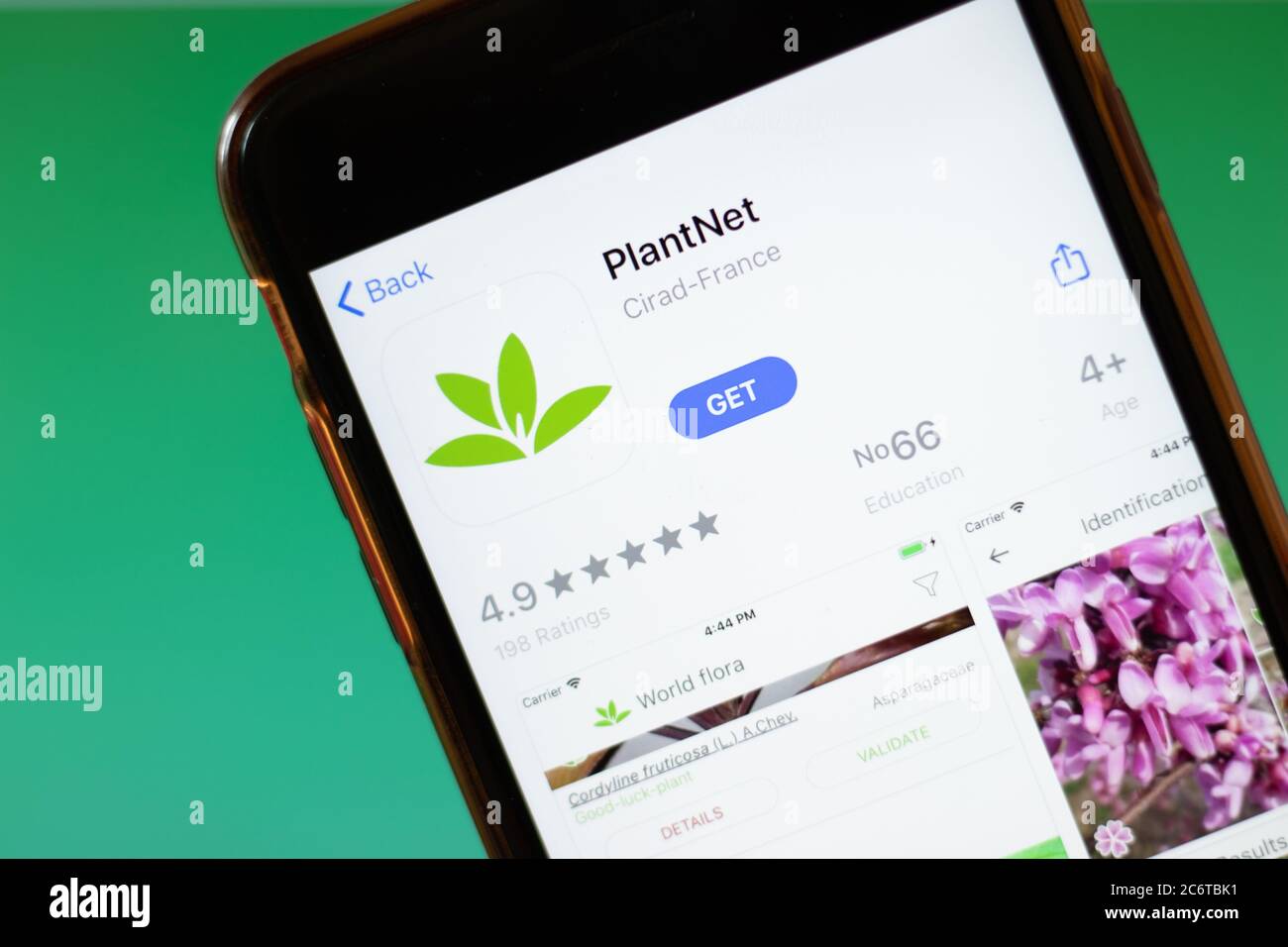 Moskau, Russland - 1. Juni 2020: PlantNet App Logo auf Smartphone, illustrative Editorial Stockfoto