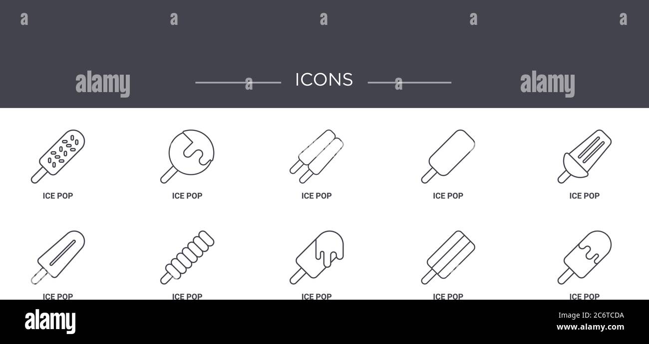 Concept Line Icons Set. Enthält Symbole für Web, Logo, ui/ux wie ICE Pop, ICE Pop, ICE Pop, Stock Vektor