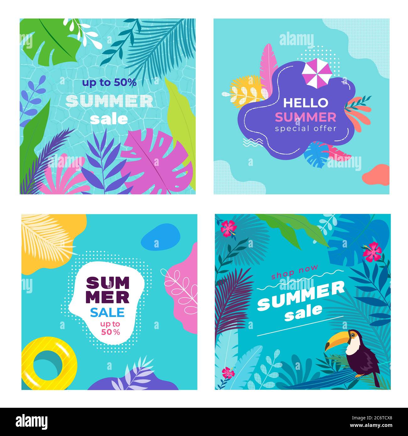 Sommer Verkauf Social Media Banner Post Vorlagen Set Stock Vektor