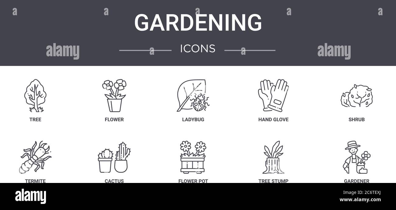Gartenkonzept Linie Symbole Set. Enthält Symbole für Web, Logo, ui / ux