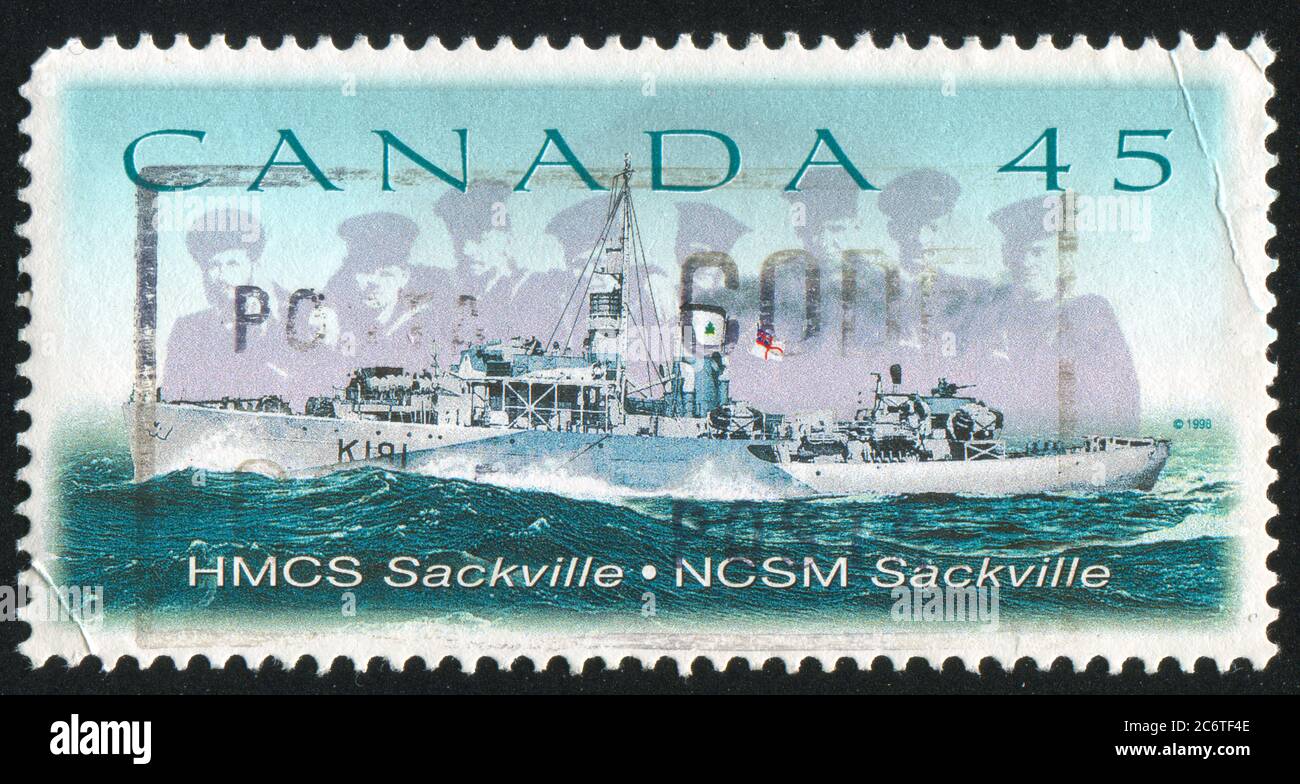 KANADA - UM 1998: Briefmarke gedruckt von Kanada, zeigt HMCS Sackville, um 1998 Stockfoto