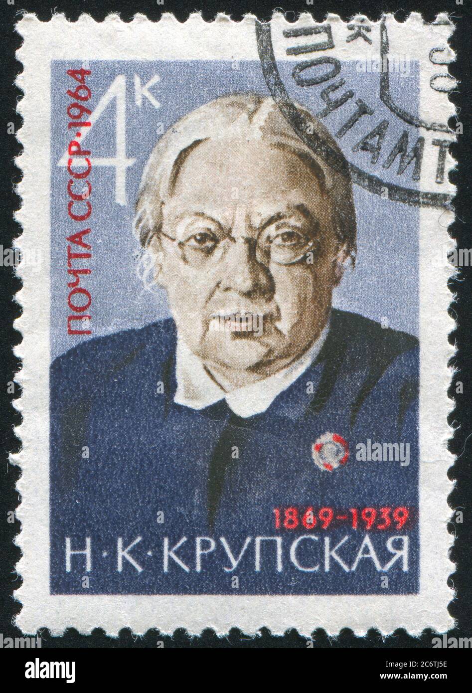 RUSSLAND - UM 1964: Briefmarke gedruckt von Russland, zeigt Nadezhda K. Krupskaya, um 1964 Stockfoto
