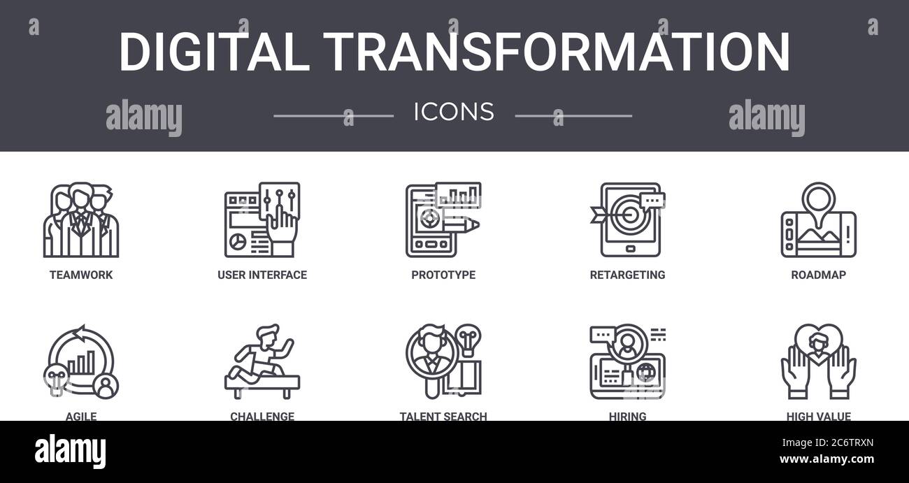 Digital Transformation Concept Line Icons Set. Enthält Icons für Web ...