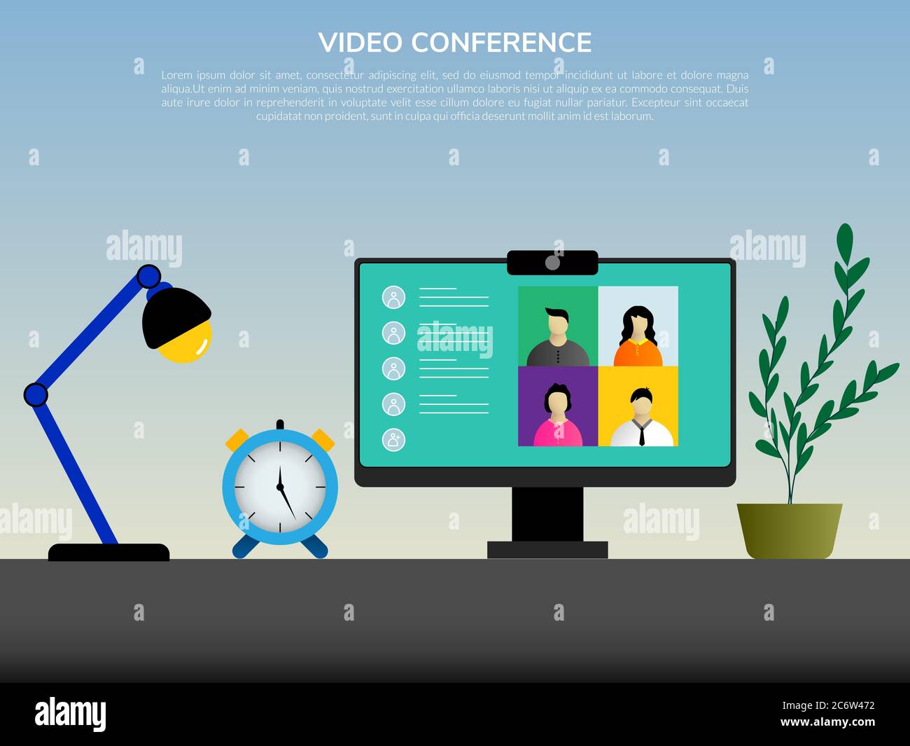 vektor-Illustration flach Design Konzept Videokonferenz. Online-Meeting für die Arbeit von zu Hause. Stock Vektor