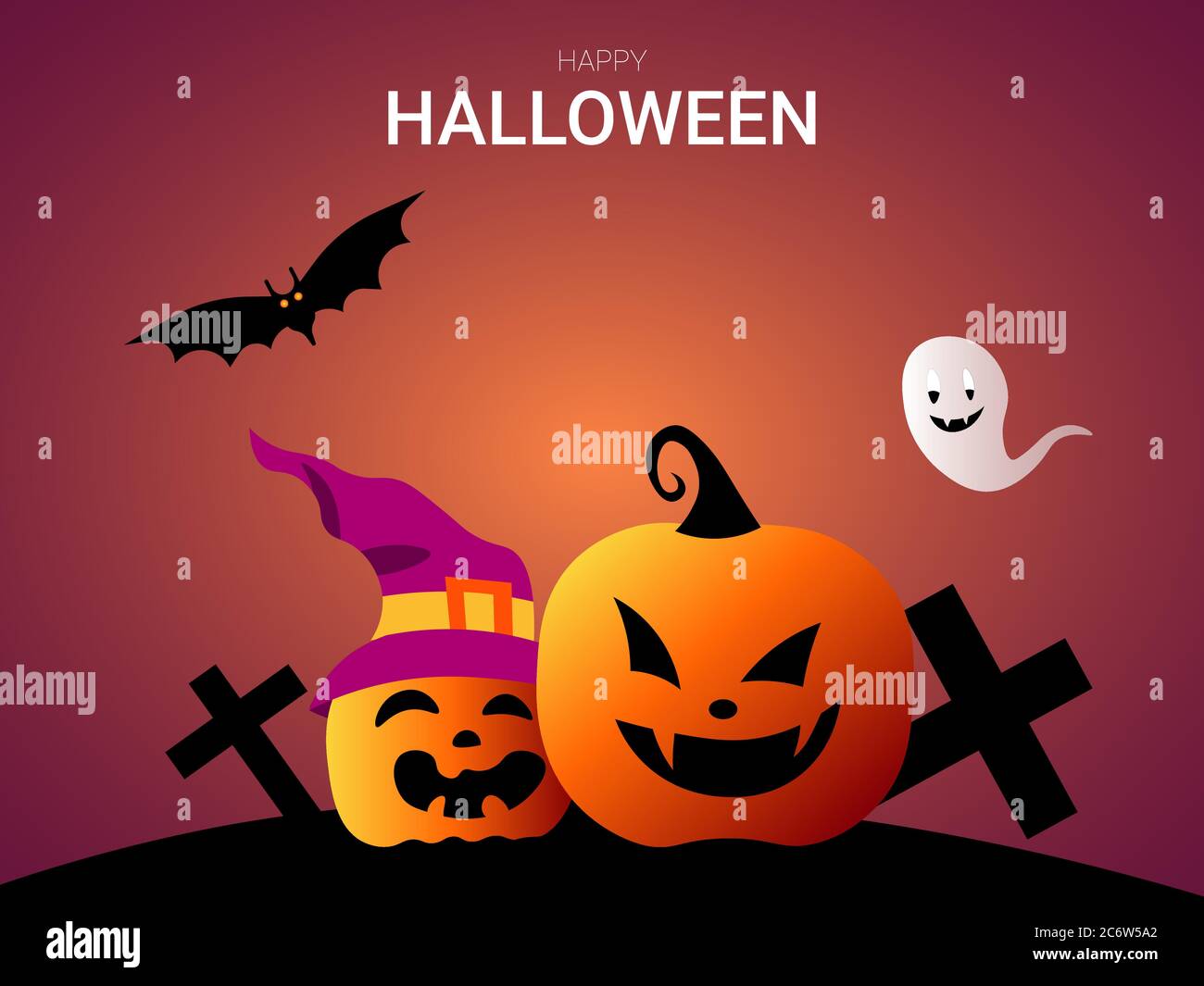 vektor-Illustration von Happy Halloween mit Spaß und gruseligen Kürbis, Design-Vorlage für eine Einladung, Grußkarte, etc. Stock Vektor