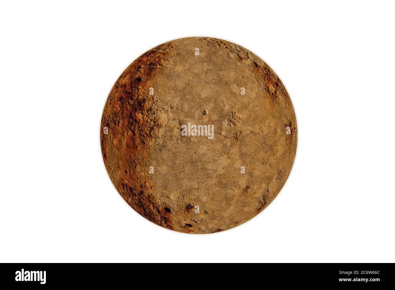 Verwitterter Steinfelsen in einer runden Kugelform ausgeschnitten und isoliert auf weißem Hintergrund Stockfoto
